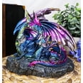 thumbnail image 2 of Violet Blue Midnight Sky Gemstone Mother Dragon With Baby Wyrmling Statue Decor, 2 of 6