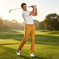 thumbnail image 6 of Mens Quick Dry Straight Leg Trousers Golf Dress Pants Slim Fit Casual Work Bottoms Orange 3XL, 6 of 7