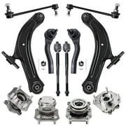 Detroit Axle - Front Rear Wheel Bearing Hub Assembly + Front Lower Control Arms + Inner And Outer Tie Rods + Sway Bar Links Replacement For 2007-2012 Nissan Sentra [2.0 L; 4 Wheel ABS] - 12pc Set