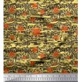 thumbnail image 1 of Soimoi Yellow Poly Georgette Fabric Floral & Leopard Animal Skin Print Fabric by Yard 42 Inch Wide, 1 of 3