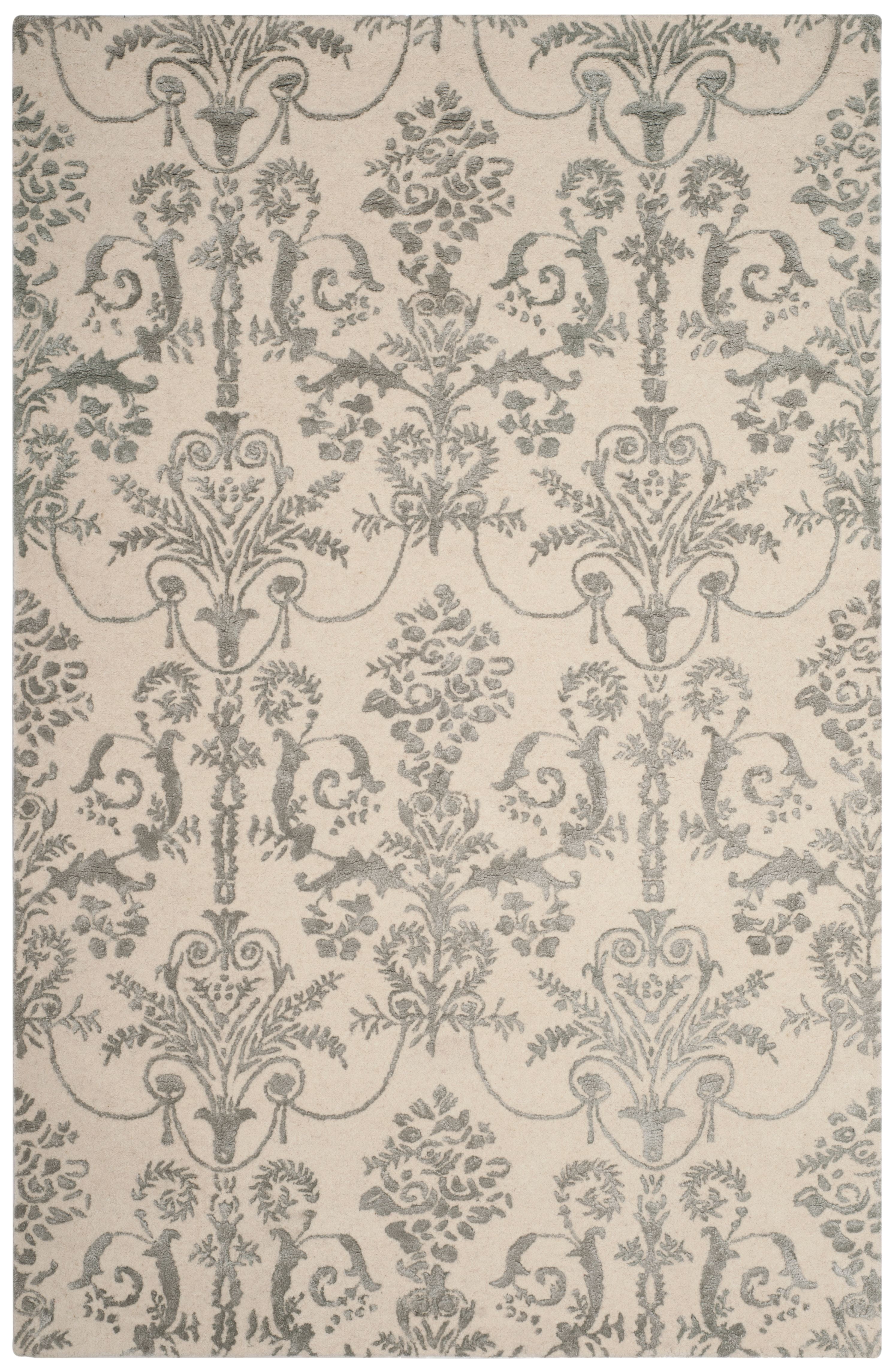 SAFAVIEH Bella Paula Damask Area Rug, Ivory/Grey, 5' x 8'