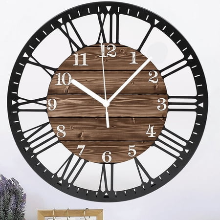 Iron Brown Wall Clock 10 Inch Silent Wall Clocks Battery Operated Decorative Farmhouse Small Rustic Wall Clock for Kitchen Living Room Office Style 10×10inch(25×25cm)