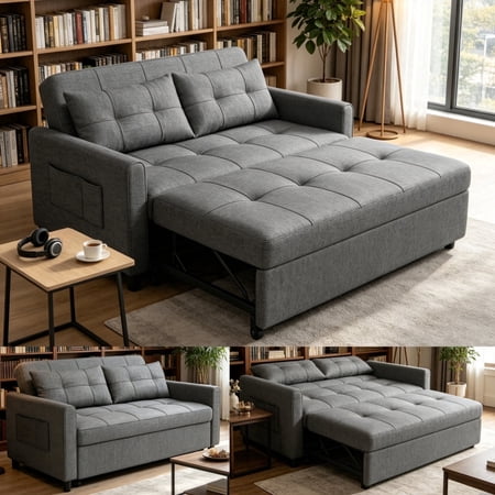Asofer Small Full 3 in 1 Sofa Bed,71.7" Pull Out Sofa,Sleeper Loveseat with Storage Pocket for Apartment,Shared Apartments and Student Rentals,Dark Gray