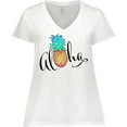 thumbnail image 3 of Inktastic Aloha- in cursive with pineapple rainbow colors Women's Plus Size V-Neck T-Shirt, 3 of 5