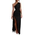 thumbnail image 2 of BRGZLK Women's One Shoulder Dresses High Split Bodycon Ruched Satin Prom Dress Asymmetric Hem Cocktail Wedding Party Maxi Dress Date Night Outfits Black M, 2 of 6