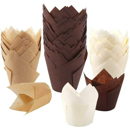 

150pcs Tulip Cupcake Baking Cups Muffin Baking Liners Holders Rustic Cupcake Wrapper Brown White and Nature Color