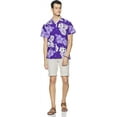 thumbnail image 4 of Stylore Hawaiian Shirt for Men Short-Sleeve Button-Down Shadow Hibiscus Purple White 6XL, 4 of 6