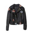 thumbnail image 1 of fastboy Veste Rétro Brodée pour Femmes Manteau à Rivets Col Rabattu Fermeture Éclair Cuir PU Moto Punk Noir m, 1 of 6