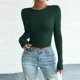 thumbnail image 1 of TaTaai Women's crew neck long sleeve T-shirt, solid color, backless design, cropped slim fit, casual stylish, soft stretchy fabric, ideal for daily outings & casual gatherings Gift, 1 of 5