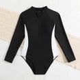 thumbnail image 4 of LIIPEE Girls One-Piece Swimsuits Casual Summer Long Sleeve Splicing Color Crew Neck Zipper Swimwear Kids Fashion Rash Guard Beach Diving Bathing Suit Comfortable Cute Beachwear,Black,11-12 Years, 4 of 7