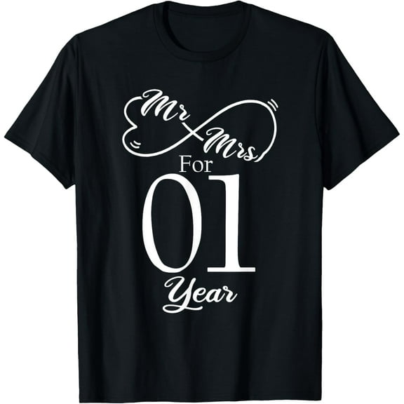 Mr. & Mrs. For 1 Year 1st Wedding Anniversary Matching T-ShirtMen's and women's gift, black and white T-shirt, size: Extra large S-4XL