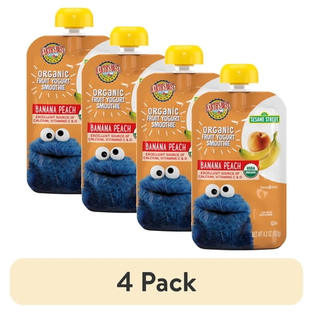 (4 pack) Earth's Best Organic Fruit Yogurt Smoothie Toddler Food, Peach Banana, 4.2 oz Pouch