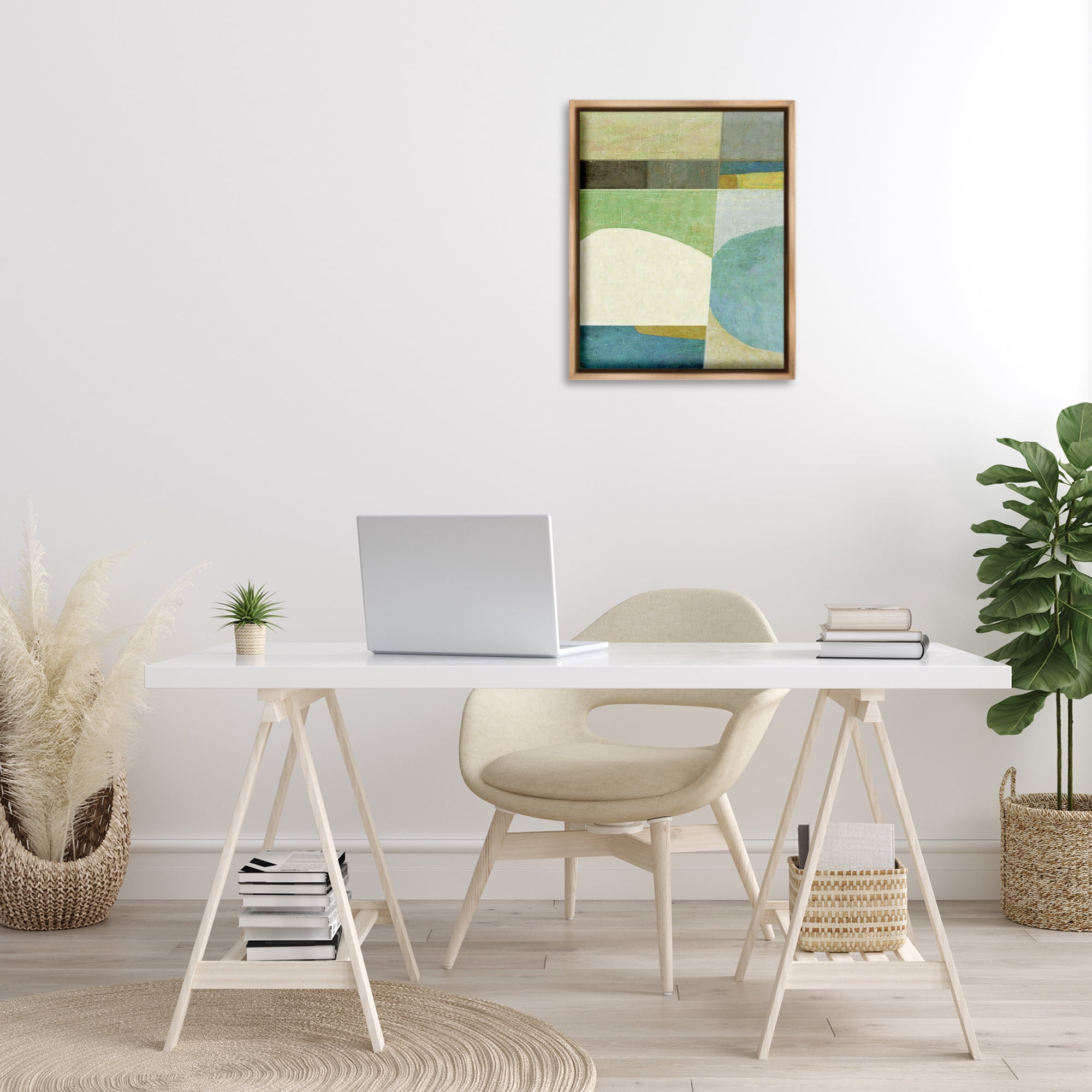 Stupell Industries Subtle Shapes Collage Abstract Painting Brown Floater Framed Canvas Art Print Wall Art, 17 x 21