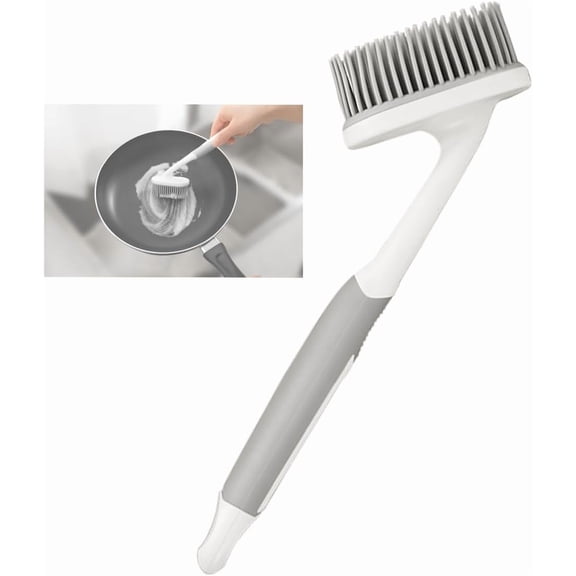Dish Scrubber, Silicone Soft Bristles Scrub Brush with Scraper Tip, Comfortable Grip Brushes for Kitchen Sink, Pans, Pots, Skillet, Vegetable, Fruit, Potato Cleaning