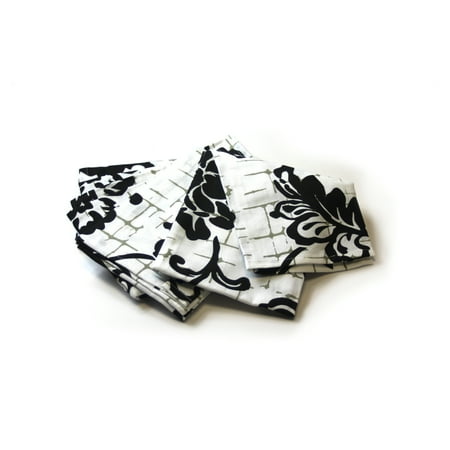 26 Design Set Harman White Cotton 18 x 26 Inch Kitchen Towel with Black Leafy Floral Design, Set of 6 ()