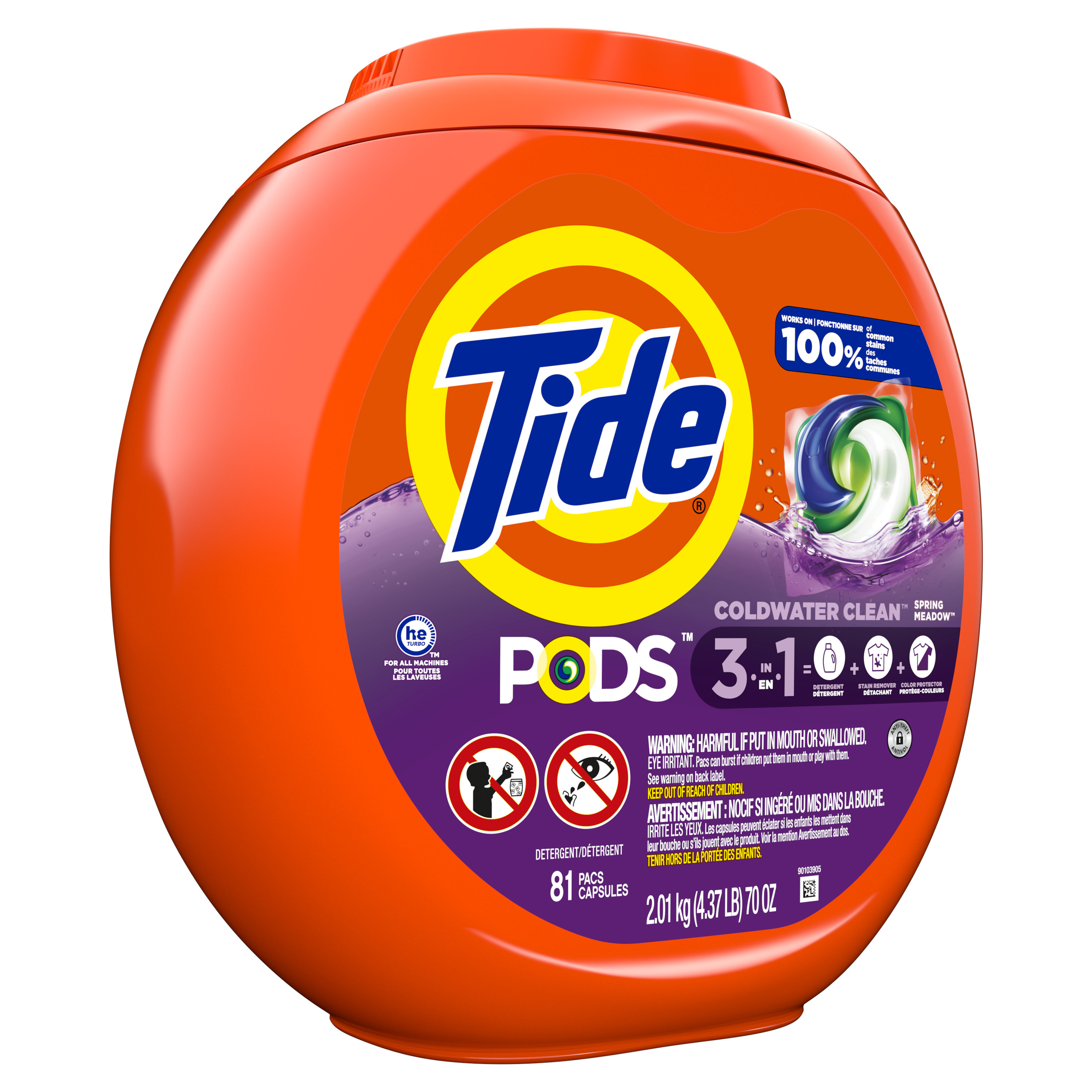 Tide Pods 3 in 1 Detergent + Stain Remover + Color Protector Spring ...