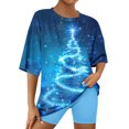 thumbnail image 1 of Puntoco Conjunto de pijama cómodo para mujer, conjunto de camiseta y pantalones cortos de manga corta con cuello redondo y estampado navideño para mujer, ropa para el hogar, 1 of 5