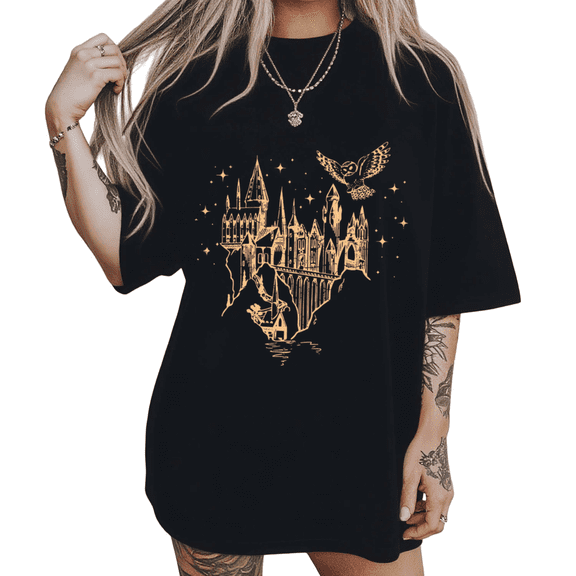 Starry Wizarding Castle Shirts Black S-5XL Mystical Magical School Art Print Tshirt Graphic Tees Tops