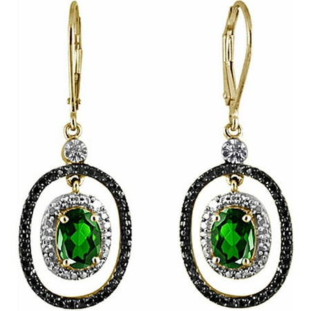 2.40 Carat T.G.W. Chrome Diopside Gemstone and White Diamond Accent Earrings
