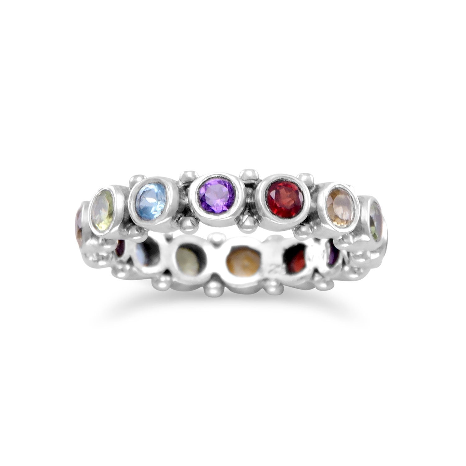 Eternity Band Ring with Amethyst, Blue Topaz, Citrine, Garnet, Peridot, Silver by unknown