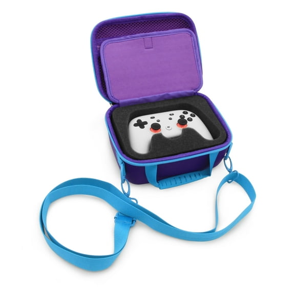CASEMATIX Travel Case Fits Google Stadia Controller, Chromecast and Accessories in Custom Foam, Purple Case Only