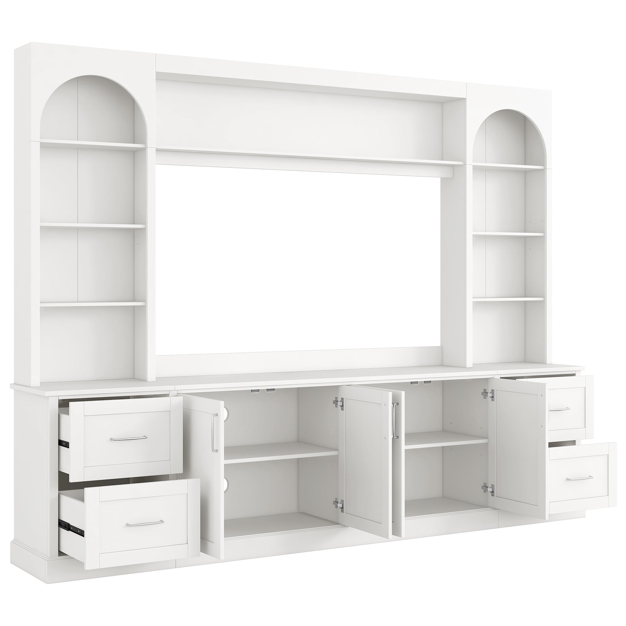 Aukfa 102" W Wall Unit Modern TV Stand for TVs up to 70" - Large Media Entertainment Center with Bridge for Living Room,White