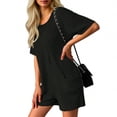 thumbnail image 4 of Pounoo Rompers for Women Short Sleeve Crisscross Back Textured Knit Rompers Retro Casual Style Lightweight Breathable Relaxed-Fit Rompers Gift, 4 of 7