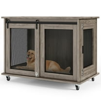 AODAILIHB 40" Wooden dog kennel，Indoor Dog Kennel Furniture with Sliding Doors, Wheeled Pet Furniture for Large Pet