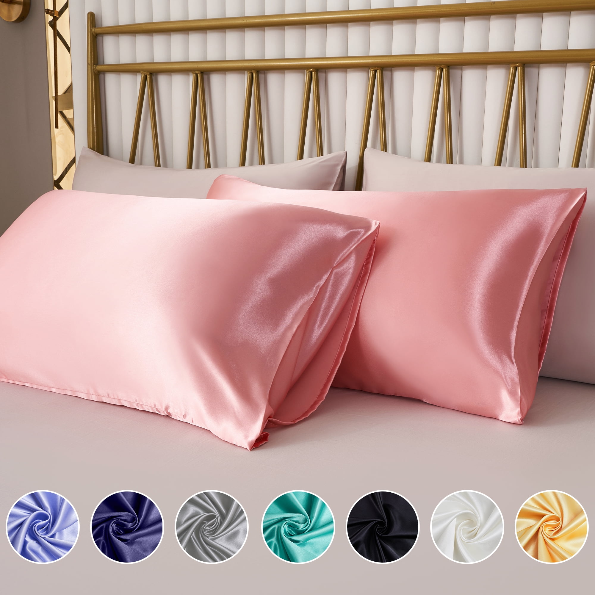 ANMINY Satin Pillowcase Set of 2 King Silk Bedding Pillowcases 40" x 20" Pillow Cover, Pink