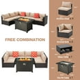 thumbnail image 6 of HUGIEE 7 Pieces Patio Furniture Wicker Sofa Outdoor Sectional Sets with 44-Inch 50,000 BTU Gas Fire Pit Table Auto-Ignition Propane Fire Pit Table, Khaki, 6 of 8