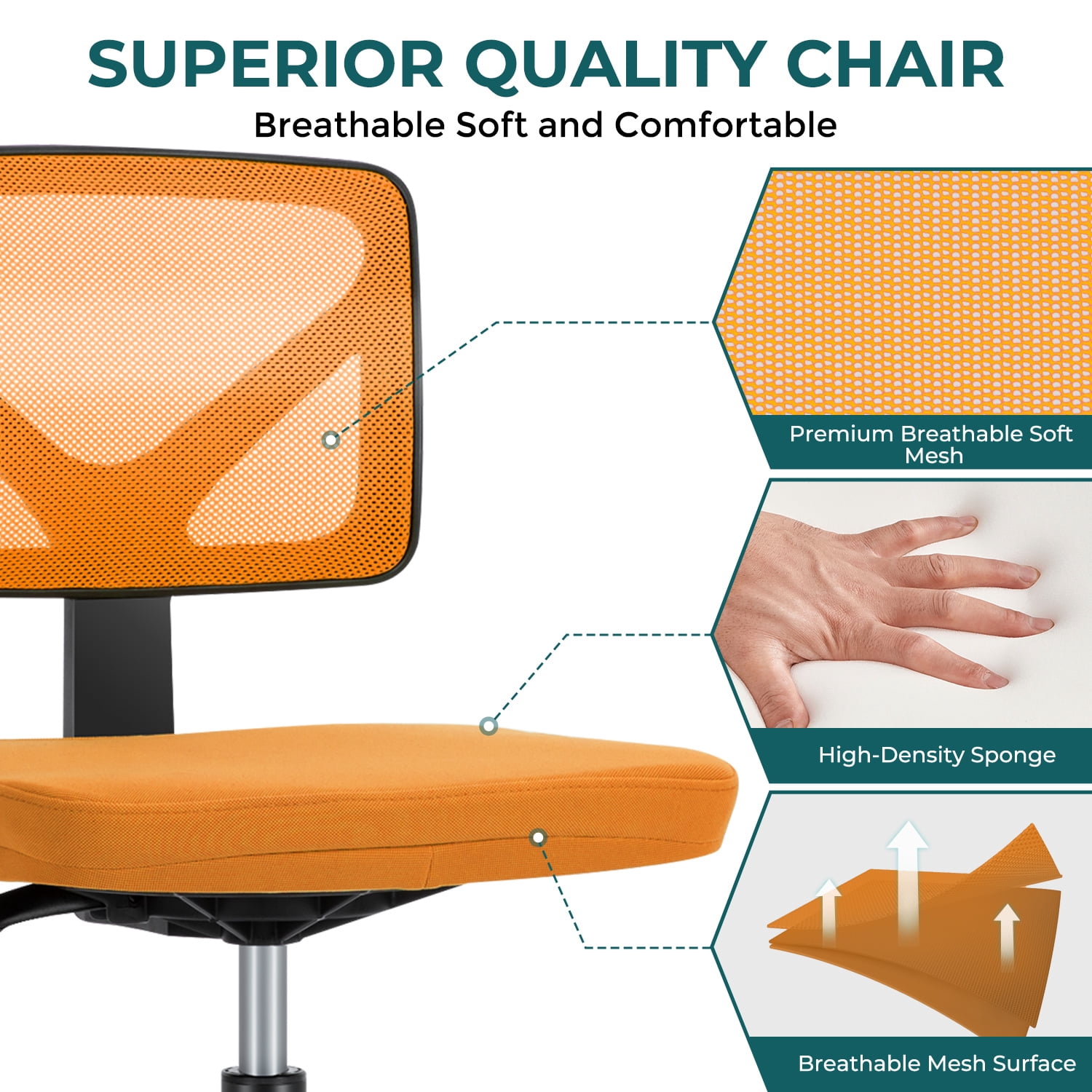 Gianna Armless Desk Chair, Home Office Rolling Adjustable Ergonomic Chairs with Low Back