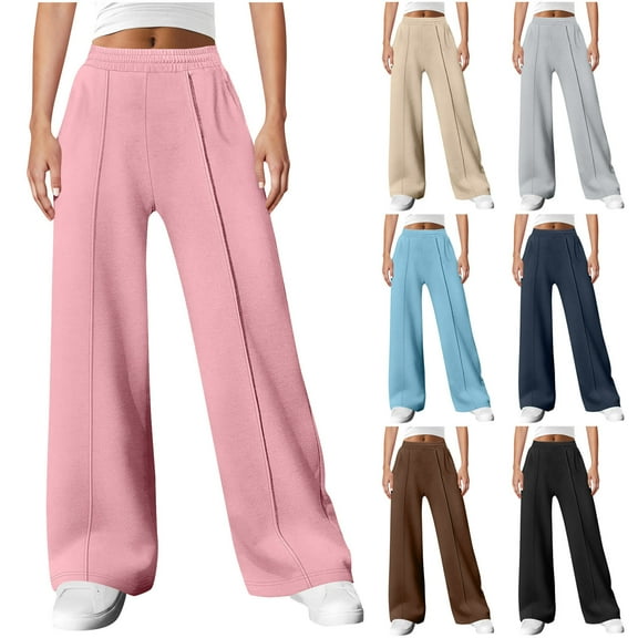 HAOTAGS Women Wide Leg Pants, High Waisted Casual Solid Color Wide Leg Pants With Four Pockets Sports Pants And Pants Comfy Stretch Breathable Pants Pink M
