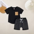 thumbnail image 2 of Toddler Boys Summer Outfits Set Short Sleeve Cotton Pocket Tops and Solid Color Drawstring Shorts Set 2 Piece, 2 of 6