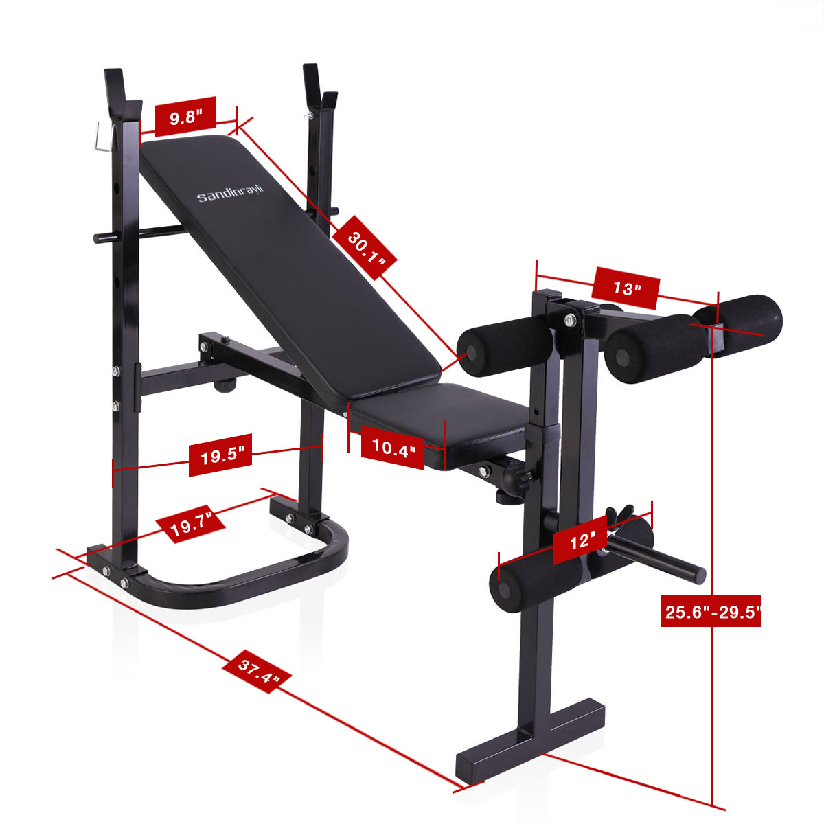 sandinrayli weight lifting folding bench with rack home workout adjustable strength