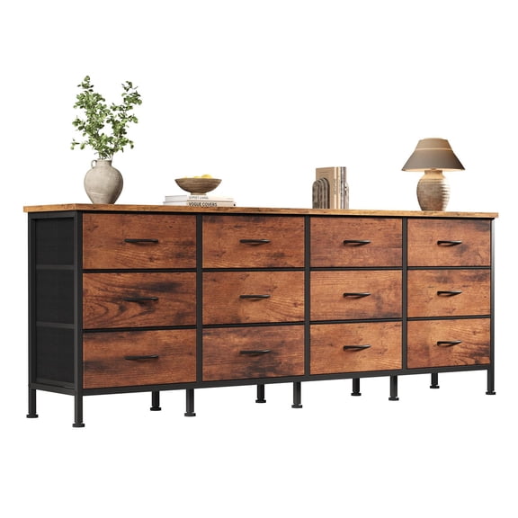 12 Drawer Dresser TV Stand for Living Room Bedroom Storage Organizer Cabinet with Metal Frame and Adjustable Feet
