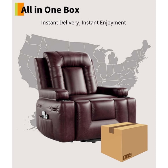 Fauteuil Inclinable Élévateur Surdimensionné pour Aînés – Grand Fauteuil Inclinable Électrique Robuste avec Chauffage et Massage – Dossier et Jambes Ajustables – Fauteuil Élévateur en Cuir PU pour Aînés, Bordeaux