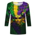 thumbnail image 4 of lcziwo Mardi Gras Womens Shirts 3/4 Sleeve Mask Graphic Blouse 3D Print Carnival Themed Funny Party Tee Tops Parade Tshirt 2025 Multicolor M, 4 of 5