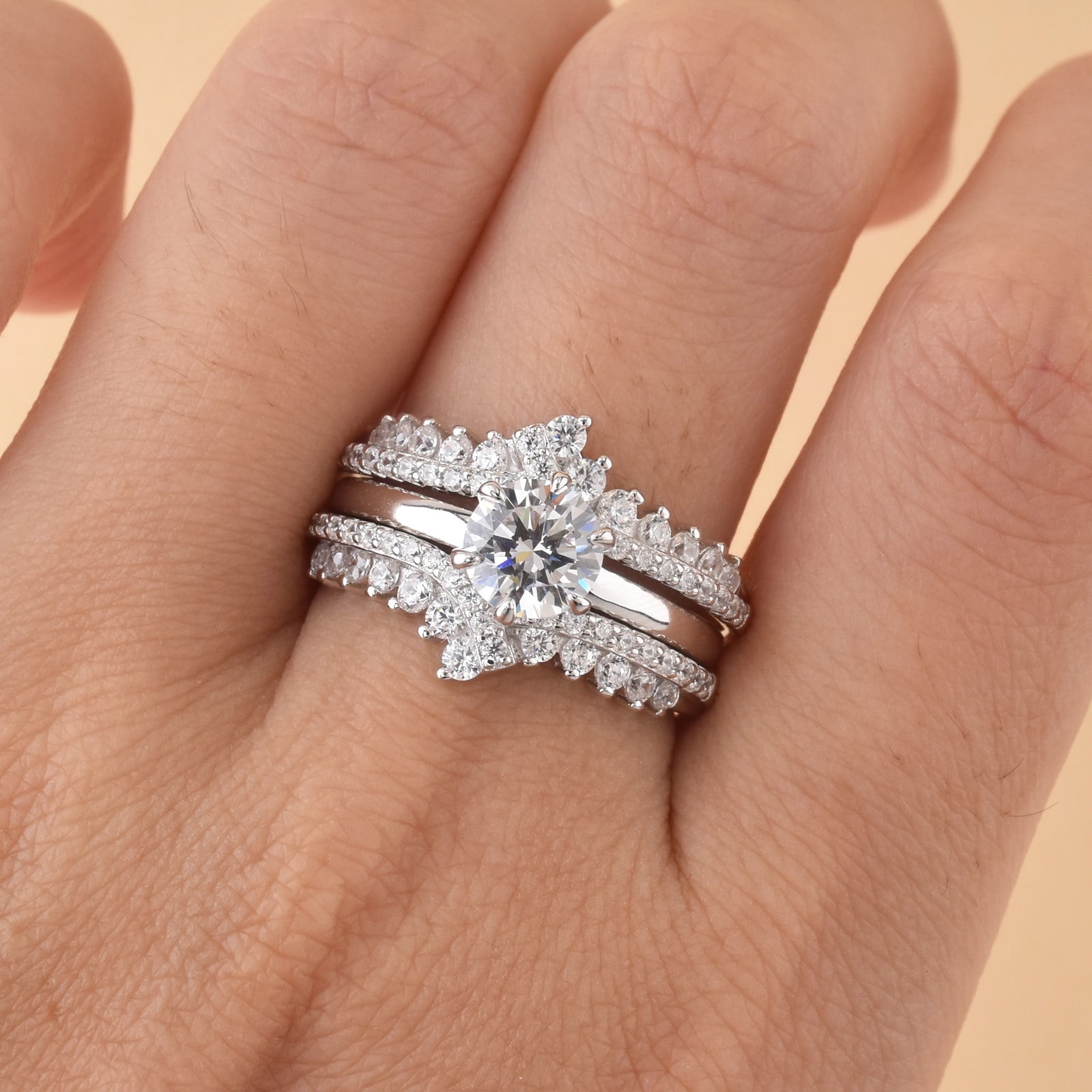 Newshe Jewellery Moissanite Wedding Rings for Women VVS1 D Color Engagement Rings Enhancer Band Sterling Silver Size 7