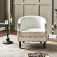 thumbnail image 5 of White Faux Leather Barrel Accent Chair with Nailhead Trim, Modern Upholstered Club Chair, 5 of 10