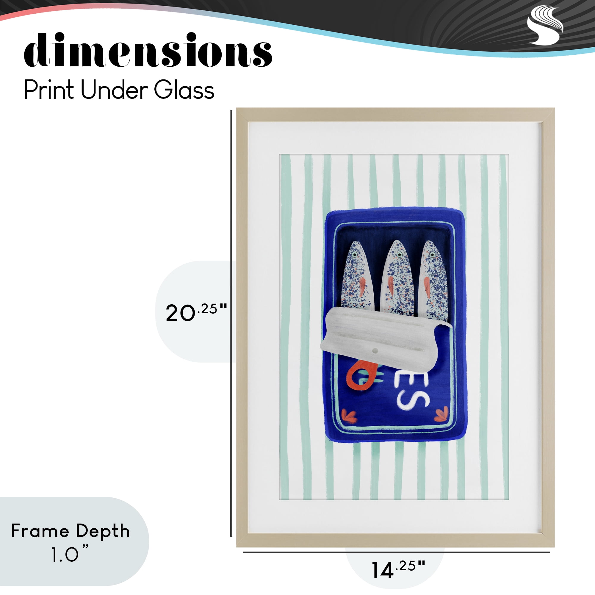 Stupell Industries Blue Sardines on Stripes Birch Framed Print Under Glass, design by Metka Hiti