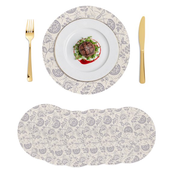 Round Placemats Pastoral Flowers 15 inch Set of 6 Table Mats for Dining Table Purple Farmhouse Floral Heat Resistant Non-Slip Kitchen & Home Decorative Place Mat Set