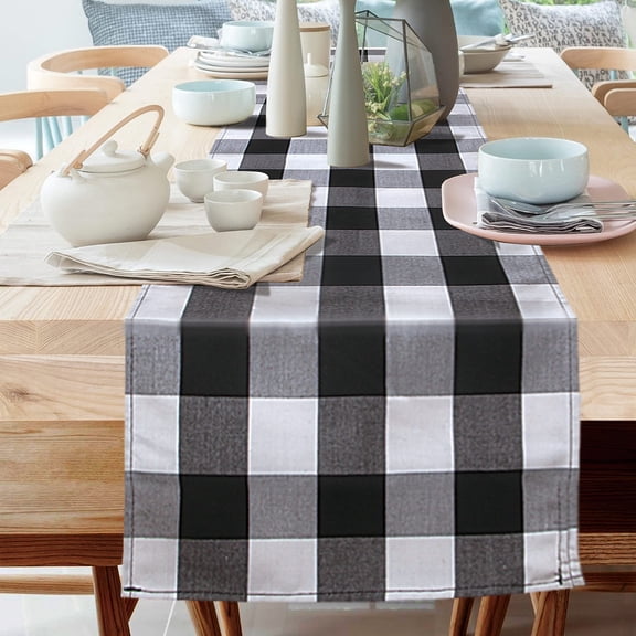 JOYIN 14 × 108” Christmas Table Runner, Cotton Black / White Plaid Table Runner
