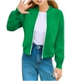 thumbnail image 3 of AHTJRT Bomber Jacket for Girls Slim Full Zip Long Sleeve Mock Neck Outerwear Knitted Jacket Lightweight Fall Spring Fashion Coats Green 7-8 Years, 3 of 8