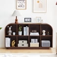thumbnail image 3 of Weselon 55" Long Curved Horizontal Bookcase with 8-Cube Storage, Mid-Century Modern Low Bookshelf Storage Cabinet for Living Room, Entryway, Walnut, 3 of 10