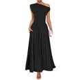 thumbnail image 1 of Vestido largo ZESICA Summer 2025 con un solo hombro y bolsillos negro, 1 of 6