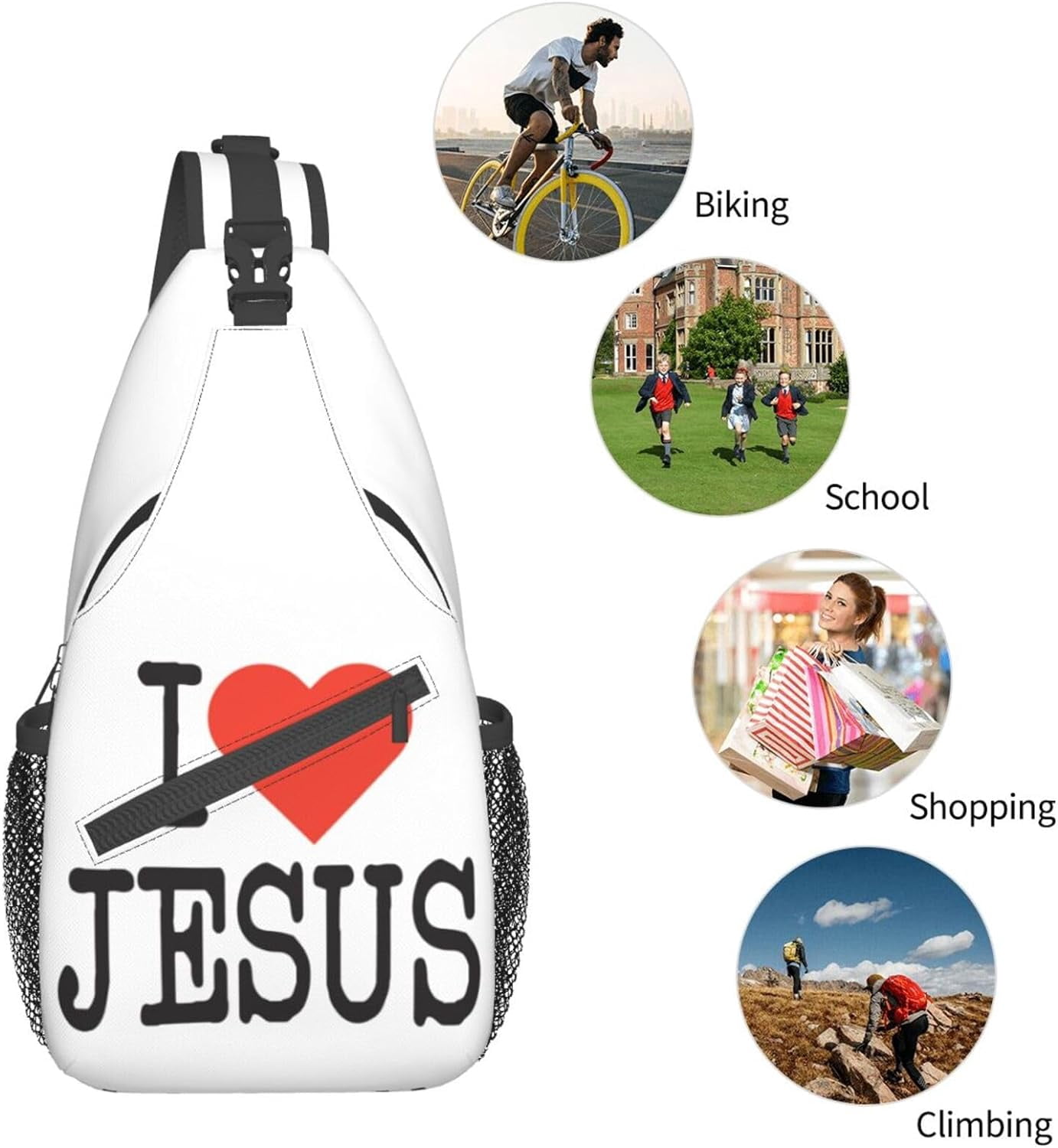 I Love Jesus Sling Bag Crossbody Hiking Travel Chest Bags Backpack Shoulder Daypack for Women Men