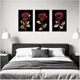 thumbnail image 3 of ZHONGYUTONG Rose Gold Wall Art Set of 3 Black and Gold Flower Painting Prints Red Rose Canvas Pictures Floral Bathroom Bedroom Home Decor Framed (11.00" x 14.00" x 3PCS), 3 of 4