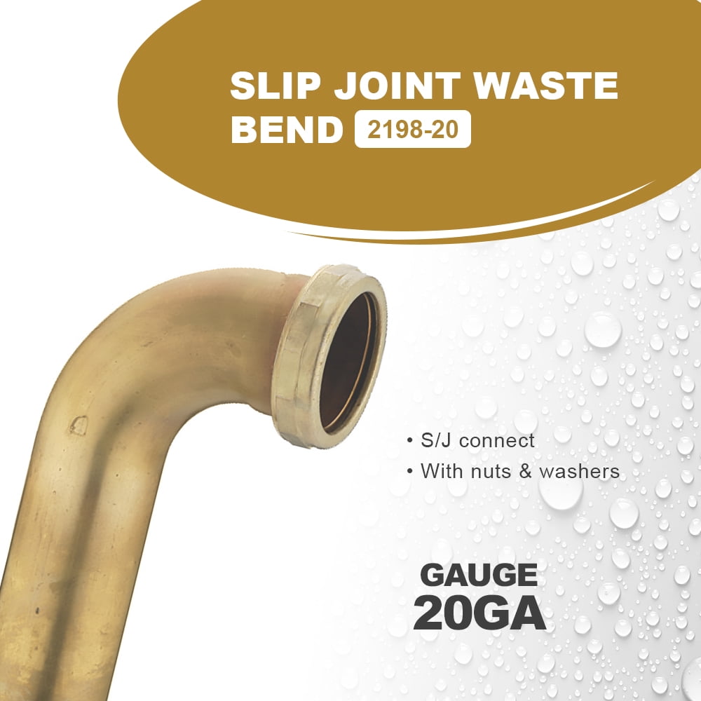 Highcraft 20-1982 Slip Joint Waste Bend for Tubular Drain Applications, 1-1/2 in. x 8 in., 20GA Brass