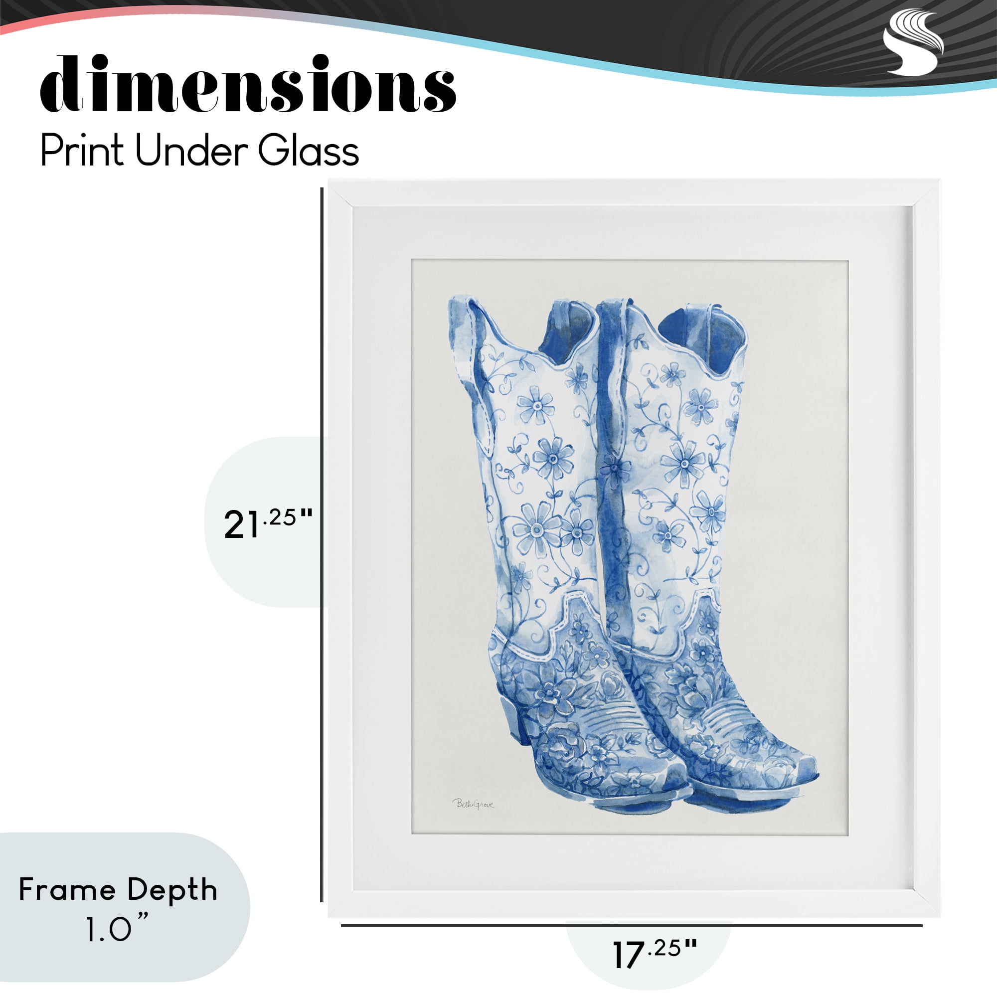 Stupell Industries Blue Boots with Floral Embroidery White Framed Print Under Glass, design by Beth Grove