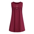 thumbnail image 3 of Women's Button Front Tank Dress, Sleeveless Pleated Casual Sundress for Beach, Daily Summer Wear, and Relaxed Outings, Simple and Cute Design with Solid Color Wine, 3 of 4